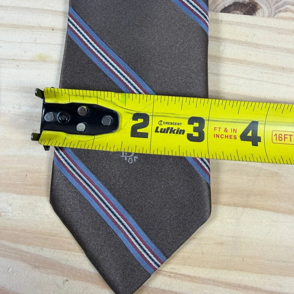 Christian Dior Mens Silk Blend Striped Tie Charcoal Grey Blue Burgundy Italy‎
